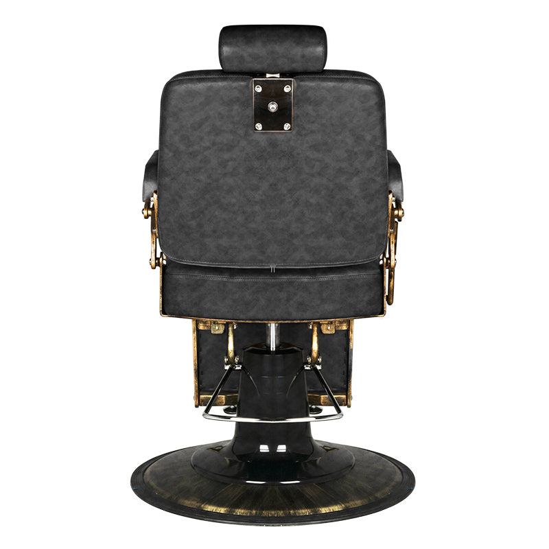 Gabbiano Boss HD Old Leather Barber Chair Black - reclined side view with the footrest extended