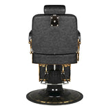 Gabbiano Boss HD Old Leather Barber Chair Black - reclined side view with the footrest extended