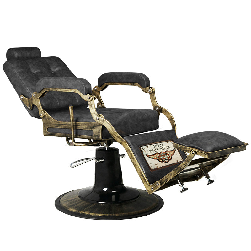 Gabbiano Boss HD Old Leather Barber Chair Black - front view on a white background