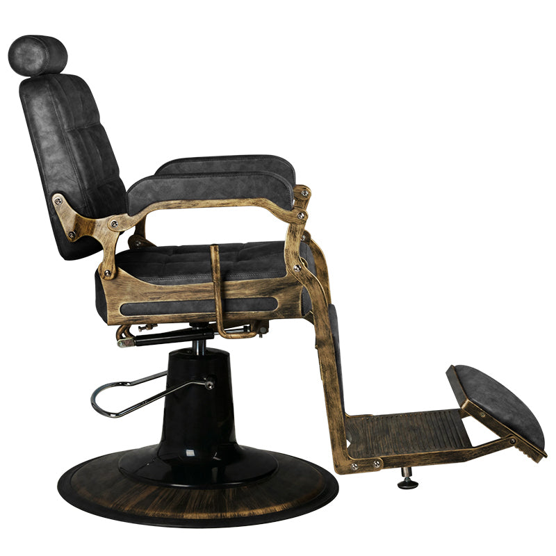 Gabbiano Boss HD Old Leather Barber Chair Black - rear view on a white background