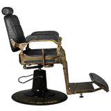 Gabbiano Boss HD Old Leather Barber Chair Black - rear view on a white background