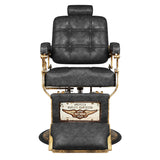 Gabbiano Boss HD Old Leather Barber Chair Black - close-up of the upholstery, frame and footrest details