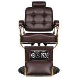 Gabbiano Brown Boss Barber Chair - reclined side view with the footrest extended
