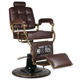 Gabbiano Brown Boss Barber Chair - close-up of the upholstery, frame and footrest details