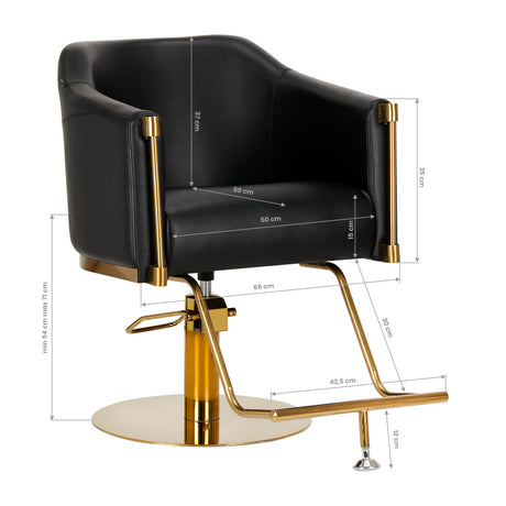 Gabbiano Burgos Hair Salon Styling Chair Black & Gold - side view on a white background