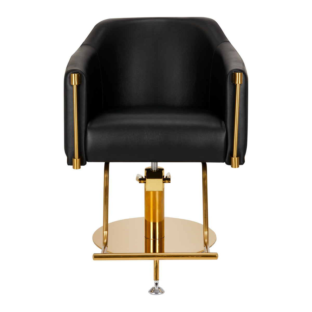 Gabbiano Burgos Hair Salon Styling Chair Black & Gold - close-up of the upholstery, frame and footrest details