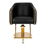 Gabbiano Burgos Hair Salon Styling Chair Black & Gold - close-up of the upholstery, frame and footrest details