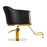 Gabbiano Burgos Hair Salon Styling Chair Black & Gold - close-up of the upholstery, frame and footrest details