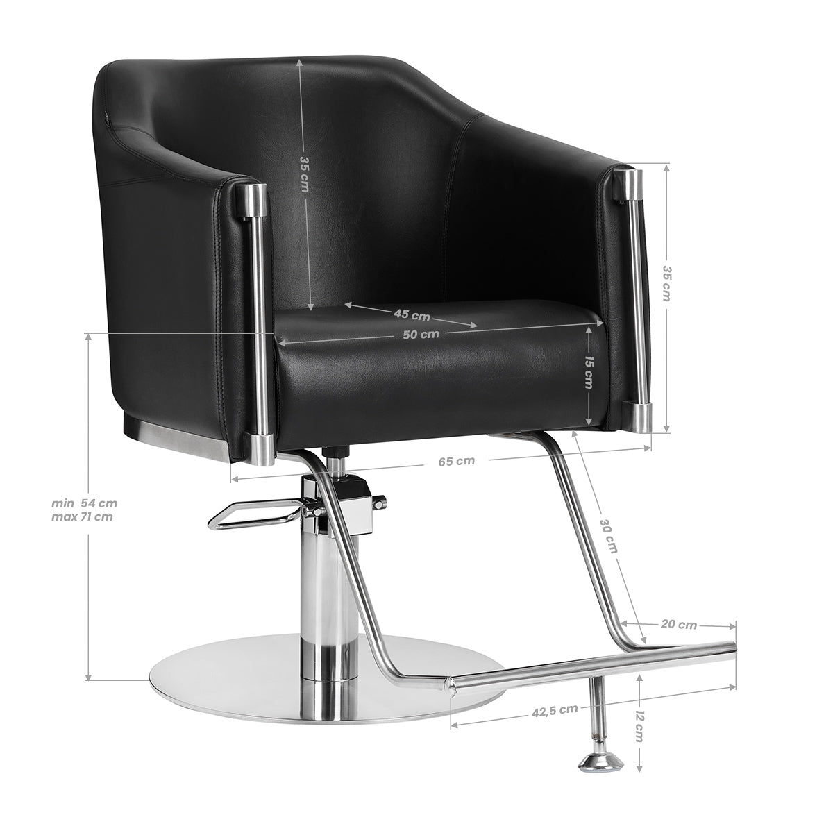 Gabbiano Burgos Hair Salon Styling Chair Black - side view on a white background