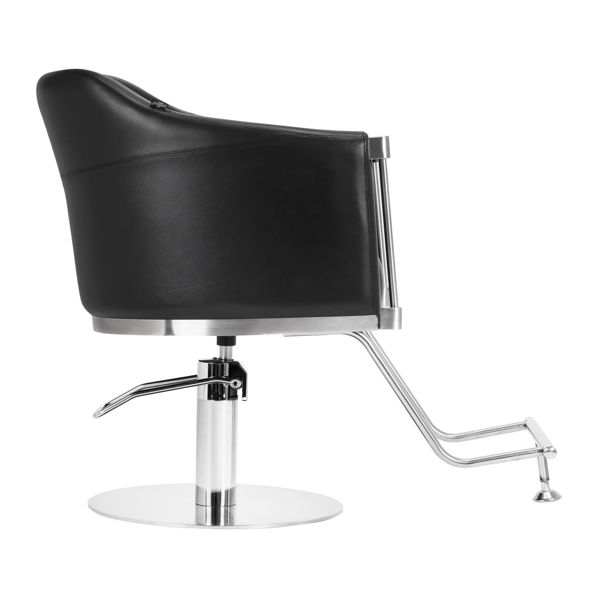 Gabbiano Burgos Hair Salon Styling Chair Black - close-up of the upholstery, frame and footrest details