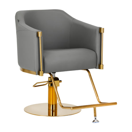 Gabbiano Burgos Hair Salon Styling Chair Gold & Grey - angled front view on a white background