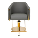 Gabbiano Burgos Hair Salon Styling Chair Gold & Grey - close-up of the upholstery, frame and footrest details