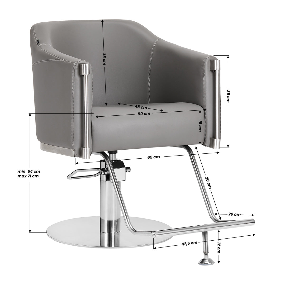 Gabbiano Burgos Hair Salon Styling Chair Grey - side view on a white background