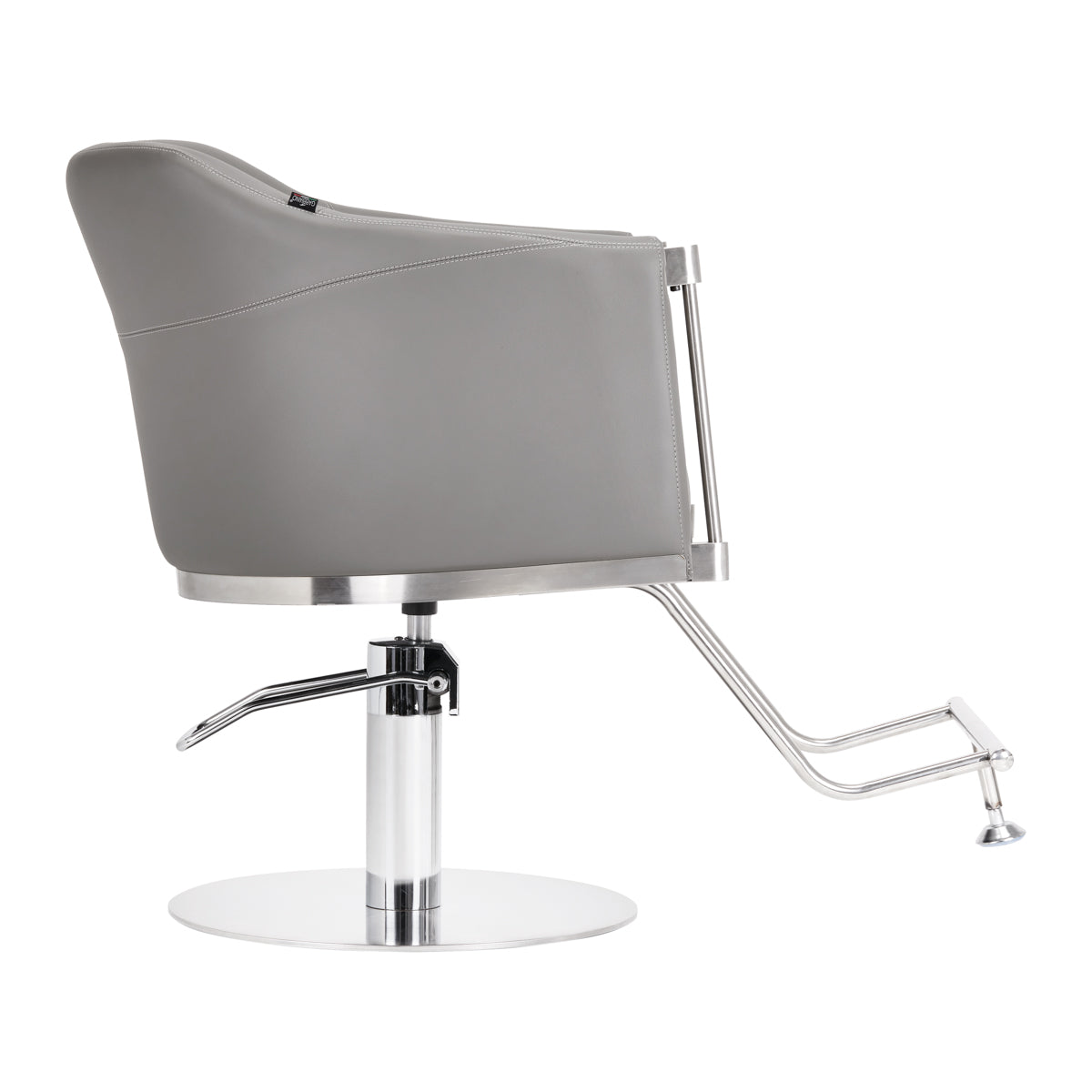 Gabbiano Burgos Hair Salon Styling Chair Grey - close-up of the upholstery, frame and footrest details