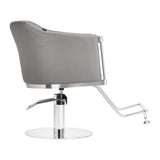 Gabbiano Burgos Hair Salon Styling Chair Grey - close-up of the upholstery, frame and footrest details