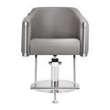 Gabbiano Burgos Hair Salon Styling Chair Grey - close-up of the upholstery, frame and footrest details