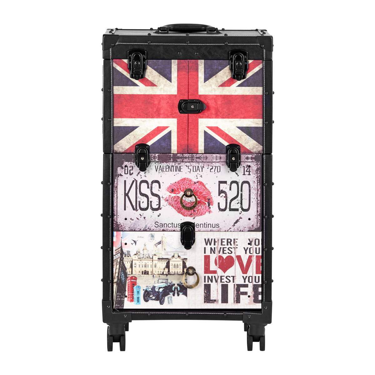 Gabbiano C12 Hairdressing Trolley Black - front view showing the storage and construction details