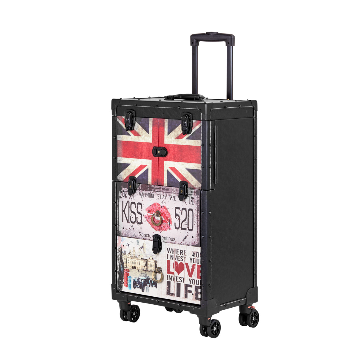 Gabbiano C12 Hairdressing Trolley Black - front view showing the storage and construction details