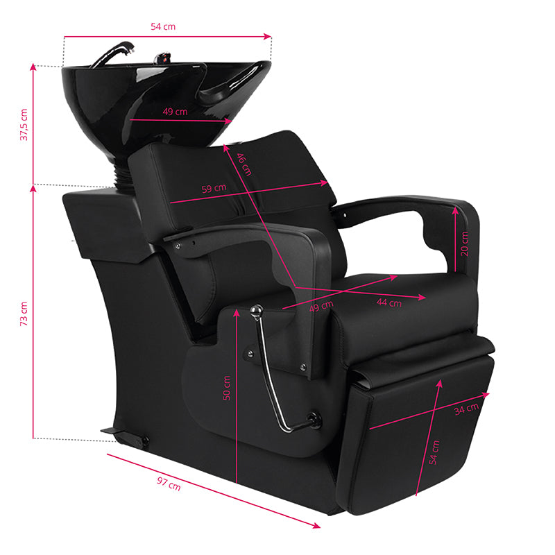 Gabbiano C37 Hairdressing Backwash Unit Black - front view of the complete wash unit