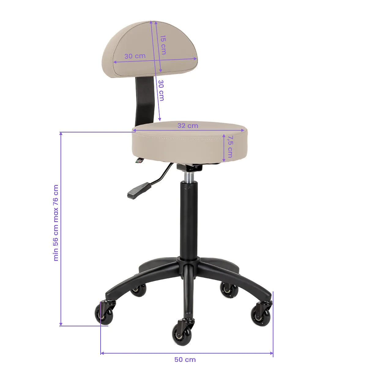 Gabbiano D026 Beauty Chair Grey & Beige - close-up of the upholstery and adjustment details