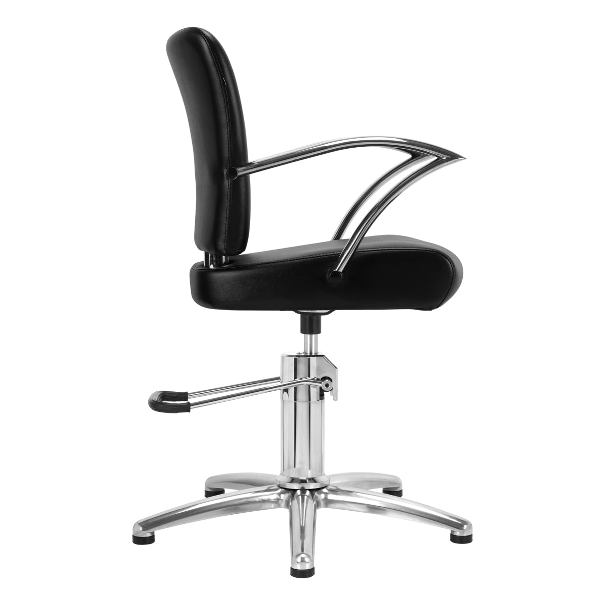 Gabbiano Dallas Hairdressing Chair Black - close-up of the upholstery, frame and footrest details