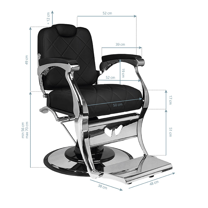 Gabbiano Dario Barber Chair Black - side view on a white background