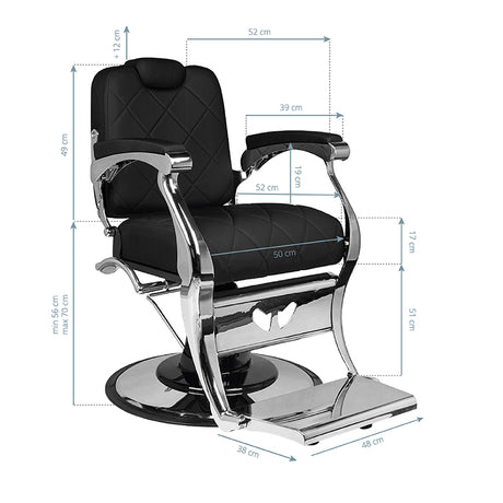 Gabbiano Dario Barber Chair Black - side view on a white background