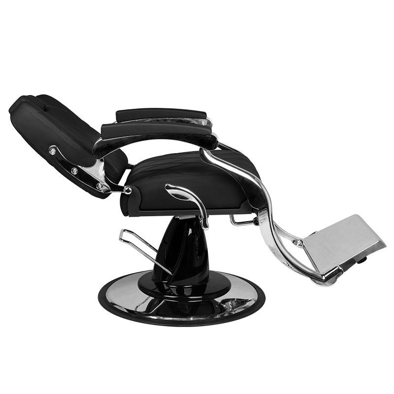 Gabbiano Dario Barber Chair Black - close-up of the upholstery, frame and footrest details