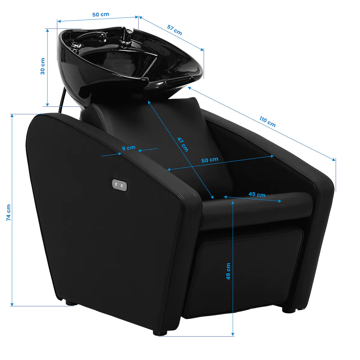 Gabbiano Emma Hairdressing Backwash Unit Black - close-up of a functional part of the basin unit