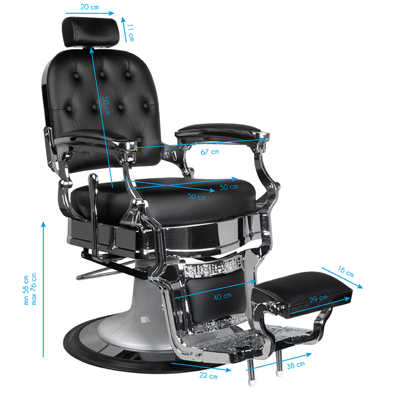 Gabbiano Ernesto Barber Chair Black - side view on a white background