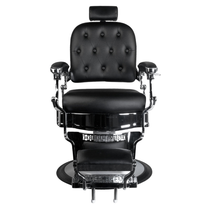 Gabbiano Ernesto Barber Chair Black - reclined side view with the footrest extended