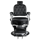 Gabbiano Ernesto Barber Chair Black - reclined side view with the footrest extended