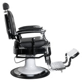 Gabbiano Ernesto Barber Chair Black - close-up of the upholstery, frame and footrest details