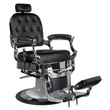 Gabbiano Ernesto Barber Chair Black - close-up of the upholstery, frame and footrest details