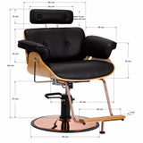 Gabbiano Florence Barber Chair With Adjustable Headrest Black - side view on a white background