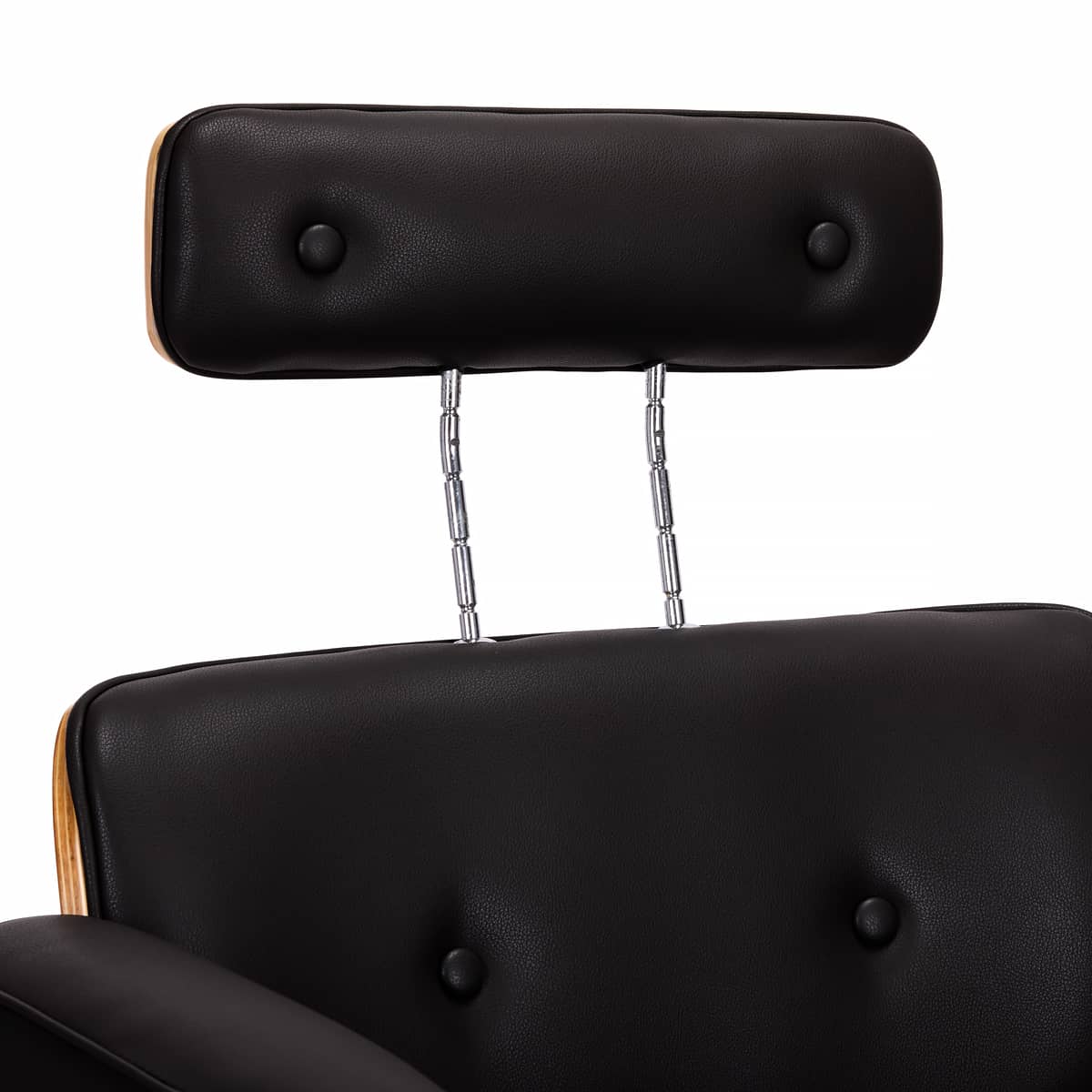 Gabbiano Florence Barber Chair With Adjustable Headrest Black - close-up of the upholstery, frame and footrest details