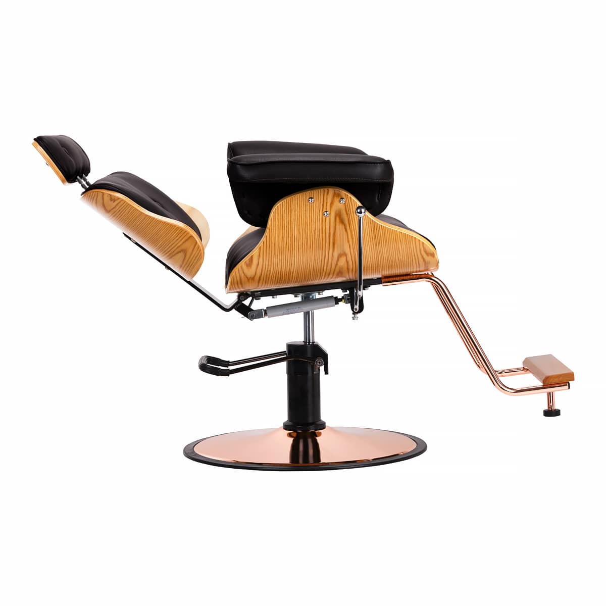 Gabbiano Florence Barber Chair With Adjustable Headrest Black - close-up of the upholstery, frame and footrest details