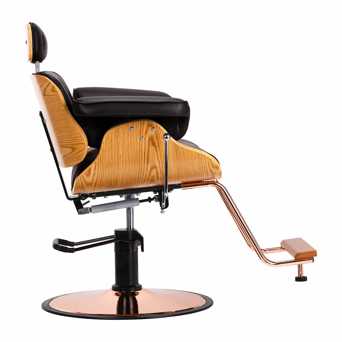 Gabbiano Florence Barber Chair With Adjustable Headrest Black - close-up of the upholstery, frame and footrest details