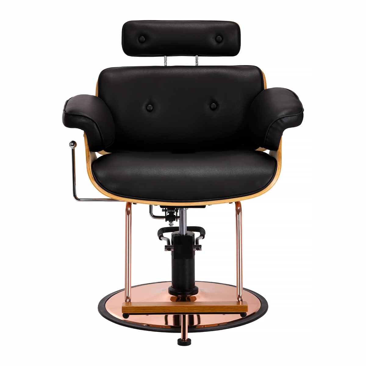 Gabbiano Florence Barber Chair With Adjustable Headrest Black - close-up of the upholstery, frame and footrest details