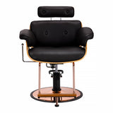 Gabbiano Florence Barber Chair With Adjustable Headrest Black - close-up of the upholstery, frame and footrest details