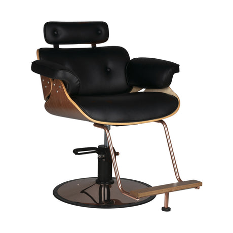 Gabbiano Florence Hair Salon Styling Chair Black & Walnut - angled front view on a white background