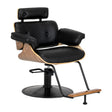 Gabbiano Florencja Hair Salon Styling Chair Black & Walnut With a Black Base - angled front view on a white background