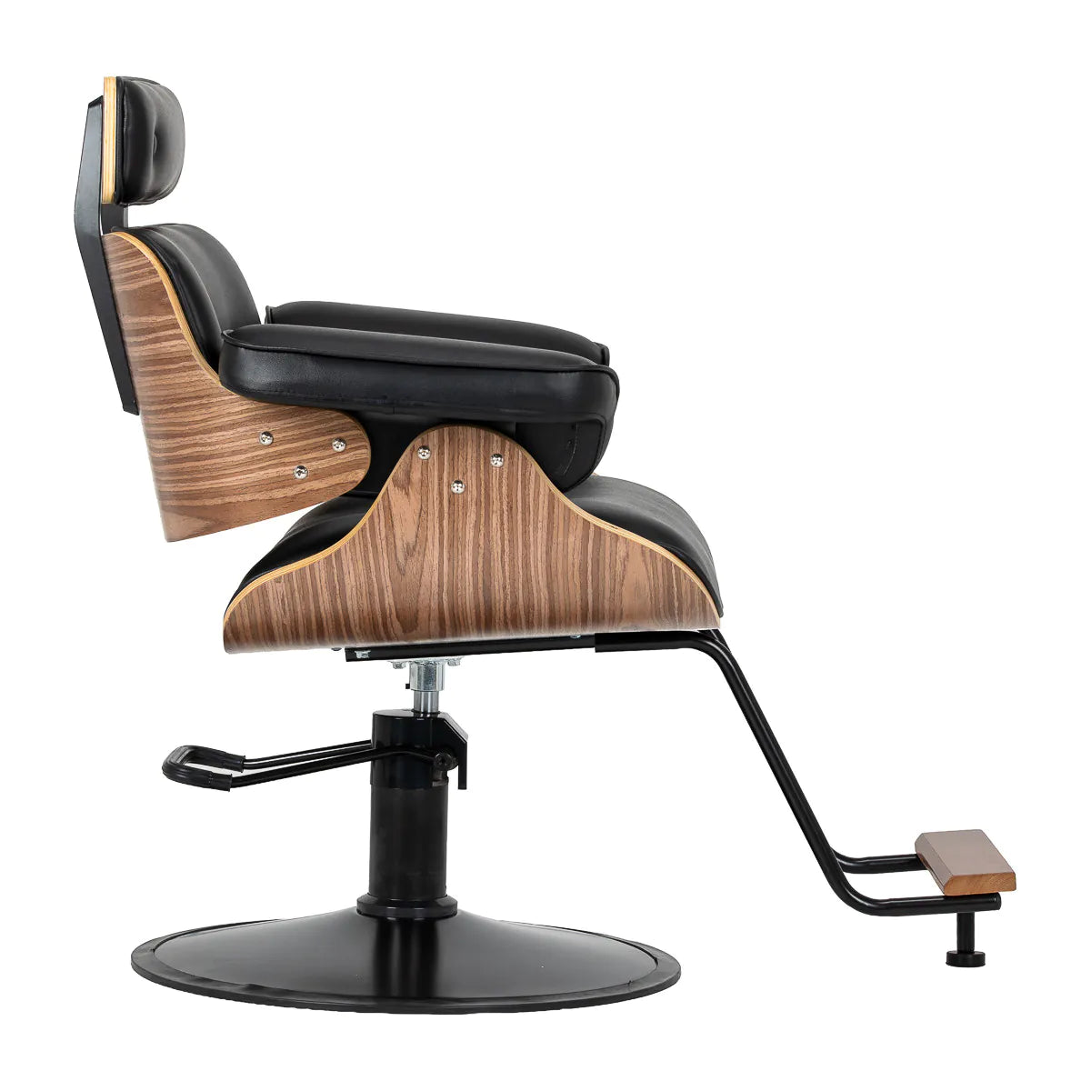 Gabbiano Florencja Hair Salon Styling Chair Black & Walnut With a Black Base - side view on a white background