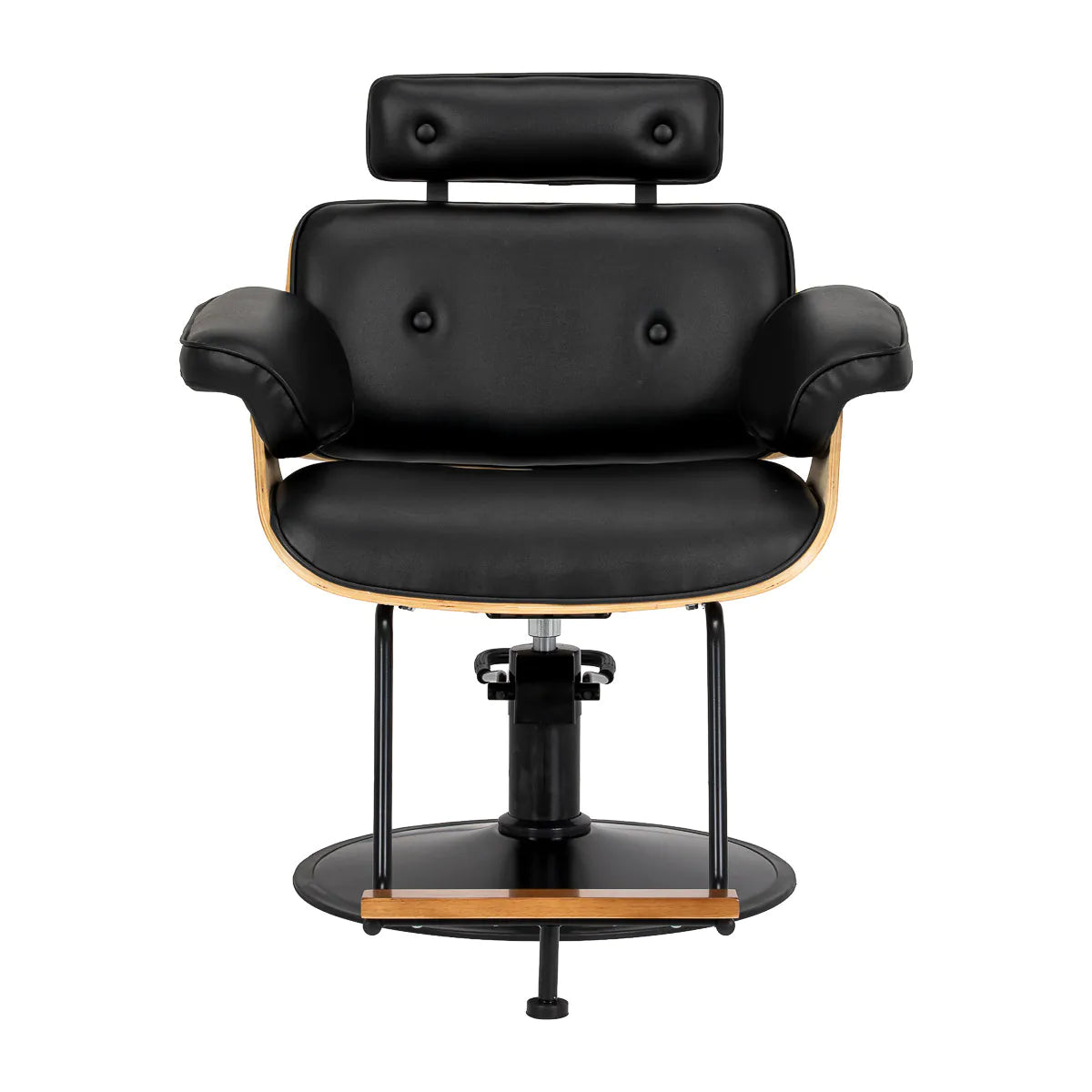 Gabbiano Florencja Hair Salon Styling Chair Black & Walnut With a Black Base - front view on a white background