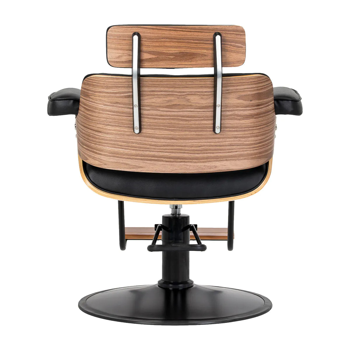 Gabbiano Florencja Hair Salon Styling Chair Black & Walnut With a Black Base - rear view on a white background