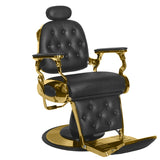 Gabbiano Francesco Barber Chair Black & Gold - angled front view on a white background