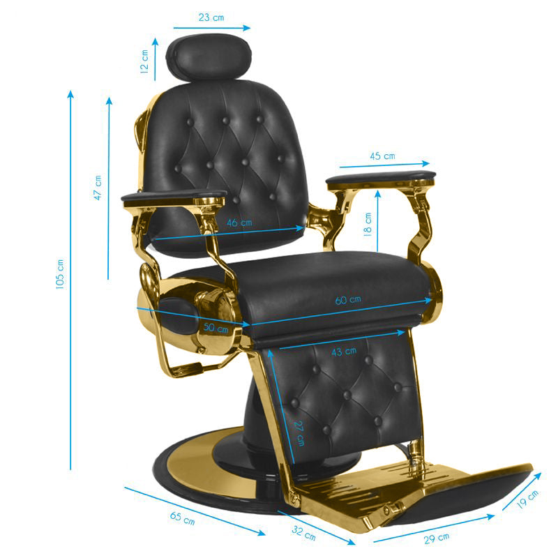 Gabbiano Francesco Barber Chair Black & Gold - side view on a white background