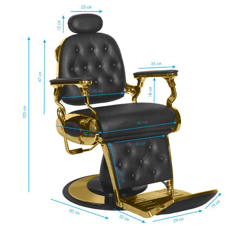 Gabbiano Francesco Barber Chair Black & Gold - side view on a white background