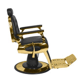 Gabbiano Francesco Barber Chair Black & Gold - reclined side view with the footrest extended
