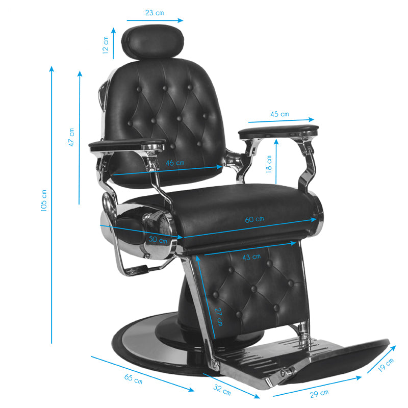 Gabbiano Francesco Barber Chair Black - side view on a white background